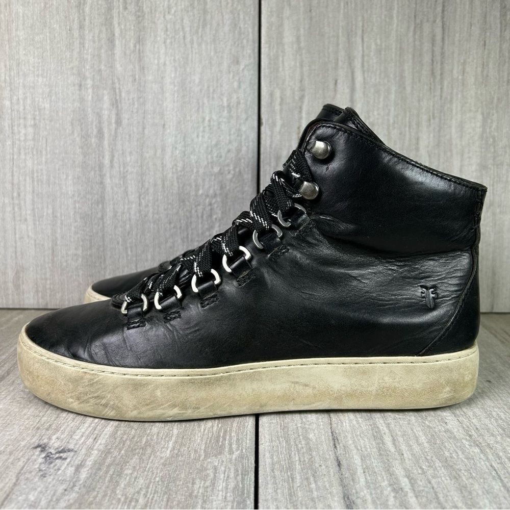 Frye Lena Black Leather‎ High Top Sneaker Lace Up Casual Shoe Women’s Size 7.5 M - Picture 3 of 10